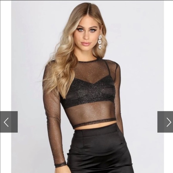 Windsor Tops - Windsor Glitter Mesh Crop Top